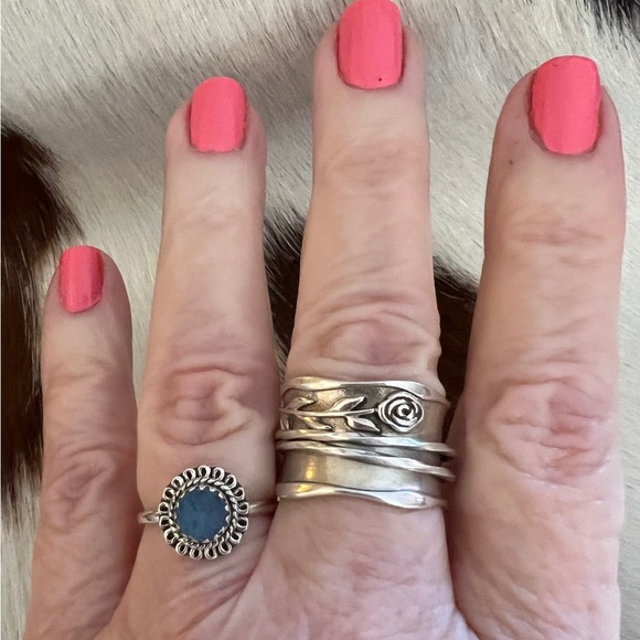 ❤️ Australian Opal Dark Denim Blue Sunburst Ring Navajo Sterling Silver Size 6.5 - Picture 15 of 15